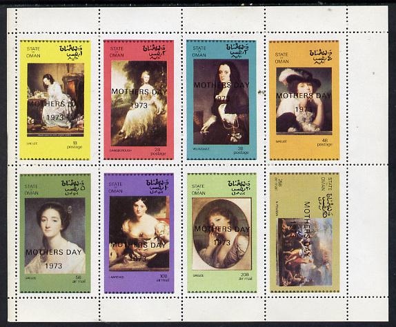 Oman 1972 Paintings of Women perf set of 8 values (1b to 25b) (opt'd Mothers Day 1973)  unmounted mint, stamps on , stamps on  stamps on arts, stamps on  stamps on women, stamps on  stamps on gainsborough, stamps on  stamps on greuze, stamps on  stamps on velazquez