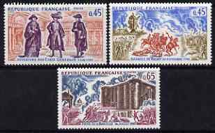 France 1971 History of France (6th series) set of 3 unmounted mint SG 1922-24, stamps on , stamps on  stamps on history, stamps on  stamps on battles, stamps on  stamps on windmills