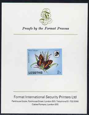 Lesotho 1984 Butterflies Mountain Beauty 2s imperf proof mounted on Format International proof card as SG 564, stamps on , stamps on  stamps on butterflies