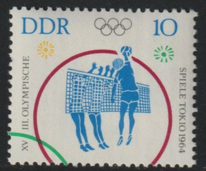 Germany - East 1964 Volleyball 10pf from Tokyo Olympic Games set unmounted mint, SG E762, stamps on , stamps on  stamps on olympics, stamps on  stamps on volleyball