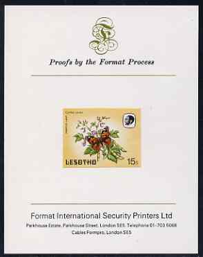 Lesotho 1984 Butterflies Painted Lady 15s imperf proof mounted on Format International proof card as SG 571, stamps on butterflies