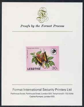Lesotho 1984 Butterflies Foxy Charaxes 30s imperf proof mounted on Format International proof card as SG 573, stamps on butterflies