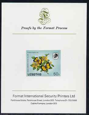 Lesotho 1984 Butterflies Broad-Bordered Grass Yellow 50s imperf proof mounted on Format International proof card as SG 574, stamps on , stamps on  stamps on butterflies