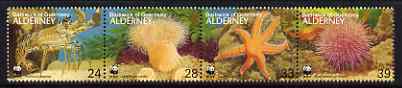 Guernsey - Alderney 1993 WWF - Endangered Species - Marine Life perf strip of 4 unmounted mint, SG A56a, stamps on , stamps on  stamps on wwf, stamps on  stamps on marine life, stamps on  stamps on lobsters, stamps on  stamps on , stamps on  stamps on  wwf , stamps on  stamps on fish