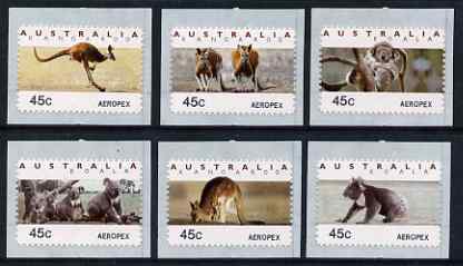 Australia 1994 Australian Wildlife (2nd Series) self adhesive set of 6 unmounted mint (inscribed Aeropex), similar to SG 1459-64, stamps on animals, stamps on kangaroos, stamps on koalas, stamps on bears, stamps on self adhesive, stamps on stamp exhibitions