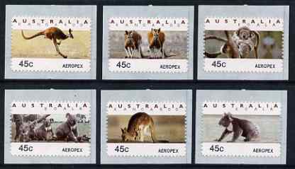 Australia 1994 Australian Wildlife (2nd Series) self adhesive set of 6 unmounted mint (inscribed Aeropex), similar to SG 1459-64, stamps on , stamps on  stamps on animals, stamps on  stamps on kangaroos, stamps on  stamps on koalas, stamps on  stamps on bears, stamps on  stamps on self adhesive, stamps on  stamps on stamp exhibitions