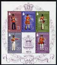 Barbuda 1973 Military Uniforms perf m/sheet unmounted mint, SG MS125, stamps on cook, stamps on explorers, stamps on artefacts, stamps on figureheads