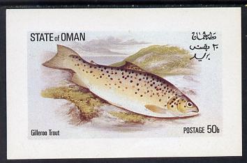 Oman 1972 Fish (Gilleroo Trout) imperf souvenir sheet (50b value) unmounted mint, stamps on , stamps on  stamps on fish     marine-life