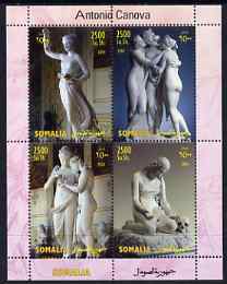 Somalia 2004 Sculptures by Canova perf sheetlet containing 4 values unmounted mint, stamps on arts, stamps on sculpture, stamps on canova