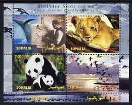 Somalia 2004 Paintings by Sir Peter Scott (Founder of WWF) perf sheetlet containing 4 values unmounted mint, stamps on arts, stamps on animals, stamps on cats, stamps on wwf, stamps on whales, stamps on  wwf 