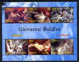 Somalia 2004 Nude Paintings by Giovanni Boldini perf sheetlet containing 6 values unmounted mint, stamps on arts, stamps on nudes, stamps on boldini