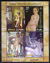 Somalia 2004 Nude Paintings by Oskar Martin Amorbach perf sheetlet containing 4 values unmounted mint, stamps on arts, stamps on nudes, stamps on 