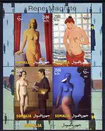 Somalia 2004 Nude Paintings by Rene Magritte perf sheetlet containing 4 values unmounted mint, stamps on arts, stamps on nudes, stamps on 