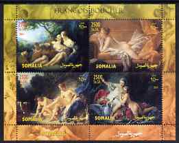 Somalia 2004 Nude Paintings by Francois Boucher perf sheetlet containing 4 values unmounted mint, stamps on arts, stamps on nudes, stamps on boucher
