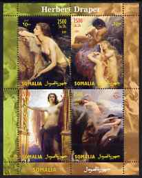 Somalia 2004 Nude Paintings by Herbert Draper perf sheetlet containing 4 values unmounted mint, stamps on , stamps on  stamps on arts, stamps on  stamps on nudes, stamps on  stamps on 