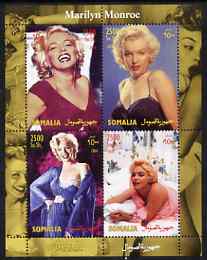 Somalia 2004 Marilyn Monroe #1 perf sheetlet containing 4 values unmounted mint, stamps on movies, stamps on films, stamps on cinema, stamps on women, stamps on marilyn monroe, stamps on 