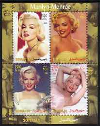 Somalia 2004 Marilyn Monroe #3 perf sheetlet containing 4 values unmounted mint, stamps on , stamps on  stamps on movies, stamps on  stamps on films, stamps on  stamps on cinema, stamps on  stamps on women, stamps on  stamps on marilyn monroe, stamps on  stamps on 