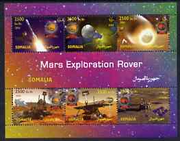 Somalia 2004 Mars Exploration Rover perf sheetlet containing 6 values unmounted mint, stamps on , stamps on  stamps on space