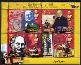 Somalia 2004 125th Death Anniversary of Rowland Hill perf sheetlet containing 4 values unmounted mint, stamps on rowland hill, stamps on concorde, stamps on postman, stamps on stamp on stamp, stamps on postal, stamps on railways, stamps on postal, stamps on stamponstamp