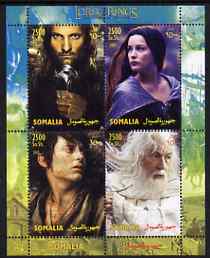 Somalia 2004 Lord of the Rings perf sheetlet containing 4 values unmounted mint, stamps on , stamps on  stamps on films, stamps on  stamps on movies, stamps on  stamps on literature, stamps on  stamps on fantasy, stamps on  stamps on entertainments, stamps on  stamps on 