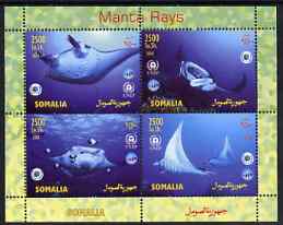 Somalia 2004 Manta Rays perf sheetlet containing 4 values unmounted mint, stamps on , stamps on  stamps on fish, stamps on  stamps on marine life