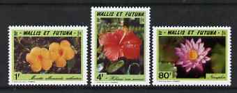 Wallis & Futuna 1991 Flowers set of 3 unmounted mint, SG 589-91, stamps on , stamps on  stamps on flowers, stamps on  stamps on water lilies