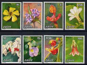 Zaire 1984 Flowers set of 8 unmounted mint, SG 1187-94, stamps on flowers, stamps on orchids