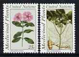 United Nations (NY) 1990 Medicinal Plants set of 2, unmounted mint, SG 584-85, stamps on , stamps on  stamps on flowers, stamps on  stamps on medical, stamps on  stamps on medicinal plants