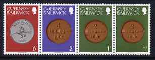 Guernsey 1979-83 Coins booklet strip of 4 unmounted mint, SG 178a, stamps on coins, stamps on flowers