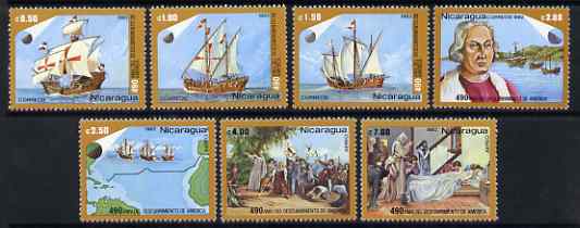 Nicaragua 1982 Anniversary (490th) of Discovery of America set of 7 unmounted mint, SG 2407-13, stamps on explorers, stamps on columbus, stamps on ships, stamps on maps