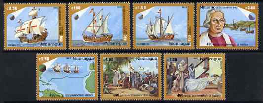 Nicaragua 1982 Anniversary (490th) of Discovery of America set of 7 unmounted mint, SG 2407-13, stamps on , stamps on  stamps on explorers, stamps on  stamps on columbus, stamps on  stamps on ships, stamps on  stamps on maps