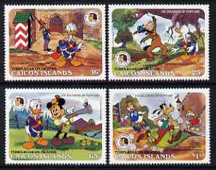 Caicos Islands 1985 Birth Bicent of Grimm Brothers set of 4 showing Disney characters in scenes from 'Six Soldiers of Fortune', unmounted mint SG 91-94, stamps on disney, stamps on literature, stamps on bees