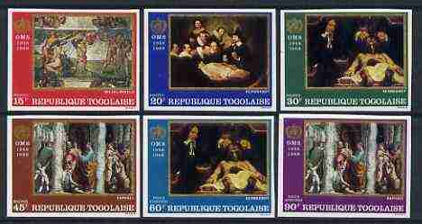 Togo 1968 20th Anniversary of World Health Organisation set of 6 paintings imperf from limited printing unmounted mint, as SG 596-601, stamps on arts, stamps on rembrandt, stamps on michelangelo, stamps on raphael