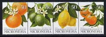 Micronesia 1996 Citrus Fruits se-tenant strip of 4 unmounted mint, SG 510-513, stamps on food, stamps on fruit