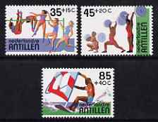 Netherlands Antilles 1983 Sports Fund set of 3 unmounted mint, SG 801-3, stamps on , stamps on  stamps on sport, stamps on  stamps on athletics, stamps on  stamps on field, stamps on  stamps on high jump, stamps on  stamps on wind surfing, stamps on  stamps on weightlifting