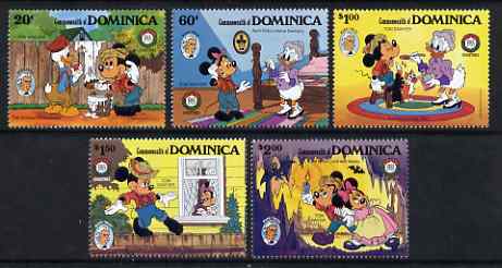 Dominica 1985 150th Birth Anniversary of Mark Twain set of 5 with Disney cartoon characters in scenes from 'Tom Sawyer' unmounted mint, SG 967-71, stamps on , stamps on  stamps on disney, stamps on  stamps on literature, stamps on  stamps on bats