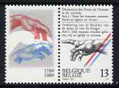 Belgium 1989 Bicent of French Declaration of Right of Man 13f Hand (detail 'Creation of Adam', Michelangelo) se-tenant with label with similar design unmounted mint, SG 2987, stamps on , stamps on  stamps on arts, stamps on  stamps on michelangelo