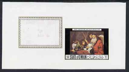 Oman 1972 Painting by Flinck - Isaac giving blessing to Jacob 10b imperf working proof sheetlet unmounted mint, stamps on , stamps on  stamps on arts, stamps on  stamps on old testament