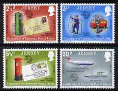 Jersey 1974 Centenary of UPU set of 4 unmounted mint, SG 107-110, stamps on , stamps on  stamps on aviation.stamp on stamp, stamps on  stamps on postal, stamps on  stamps on upu, stamps on  stamps on ships, stamps on  stamps on postbox, stamps on  stamps on  upu , stamps on  stamps on , stamps on  stamps on stamponstamp