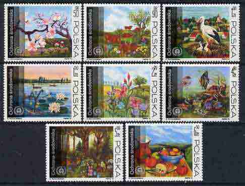 Poland 1973 Protection of the Environment set of 8 unmounted mint, SG 2250-57, stamps on environment, stamps on trees, stamps on food, stamps on fruit, stamps on animals, stamps on fox, stamps on woodpeckers, stamps on marine life, stamps on flowers, stamps on fish, stamps on bovine, stamps on  fox , stamps on foxes, stamps on 