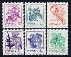 Poland 1974 Flower drawings by S Wyspianski set of 6 unmounted mint, SG 2287-92, stamps on , stamps on  stamps on flowers, stamps on  stamps on iris, stamps on  stamps on roses