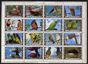 Umm Al Qiwain 1972 Exotic Birds #1 sheetlet containing 16 values unmounted mint (Mi 1242-57A), stamps on , stamps on  stamps on birds, stamps on parrots, stamps on pheasant