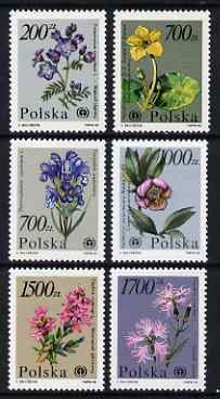 Poland 1990 Flowers set of 6 unmounted mint, SG 3308-13, stamps on flowers