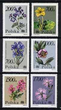 Poland 1990 Flowers set of 6 unmounted mint, SG 3308-13, stamps on flowers