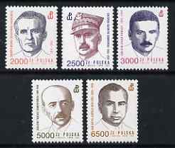 Poland 1991 World War II Polish Underground Army commanders set of 5 unmounted mint, SG 3378-82, stamps on , stamps on  ww2 , stamps on 