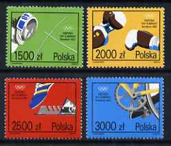 Poland 1992 Olympic Games, Barcelona set of 4 unmounted mint, SG 3414-17, stamps on olympics, stamps on fencing, stamps on boxing, stamps on running, stamps on bicycles