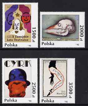 Poland 1992 Poster Art (1st series) set of 4 unmounted mint, SG 3432-35, stamps on arts, stamps on posters, stamps on circus