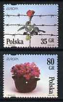 Poland 1995 Europa, Peace & Freedom set of 2 unmounted mint, SG 3560-61, stamps on roses, stamps on barbed wire, stamps on peace, stamps on europa