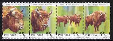 Poland 1996 The European Bison strip of 4 unmounted mint, SG 3656-59, stamps on , stamps on  stamps on animals, stamps on  stamps on bovine, stamps on  stamps on bison