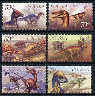 Poland 2000 Prehistoric Animals set of 6 unmounted mint, SG 3843-48, stamps on dinosaurs